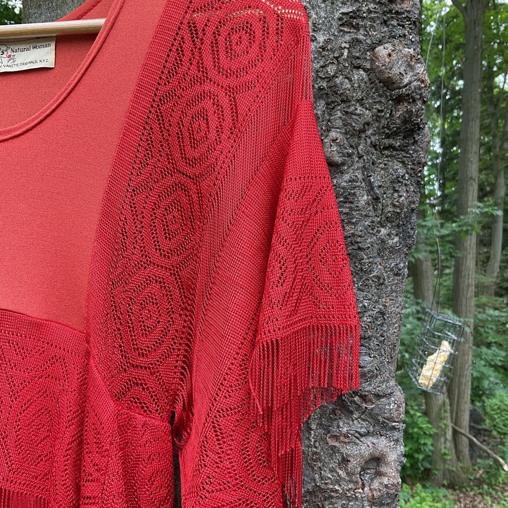 Vintage Red Lace with fringe Women Dress 9 - Picture 3 of 9